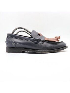 Burberry Kiltie Bedmoore Fringe Men’s EU 44 Leather Loafers Navy/ Brown Italy